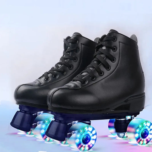 Roller Skates Shoes Quad wheels Skating Adult Unisex Double Row Roller Shoes Outdoor Sliding Sport Sneaker Leather Footwear Gift