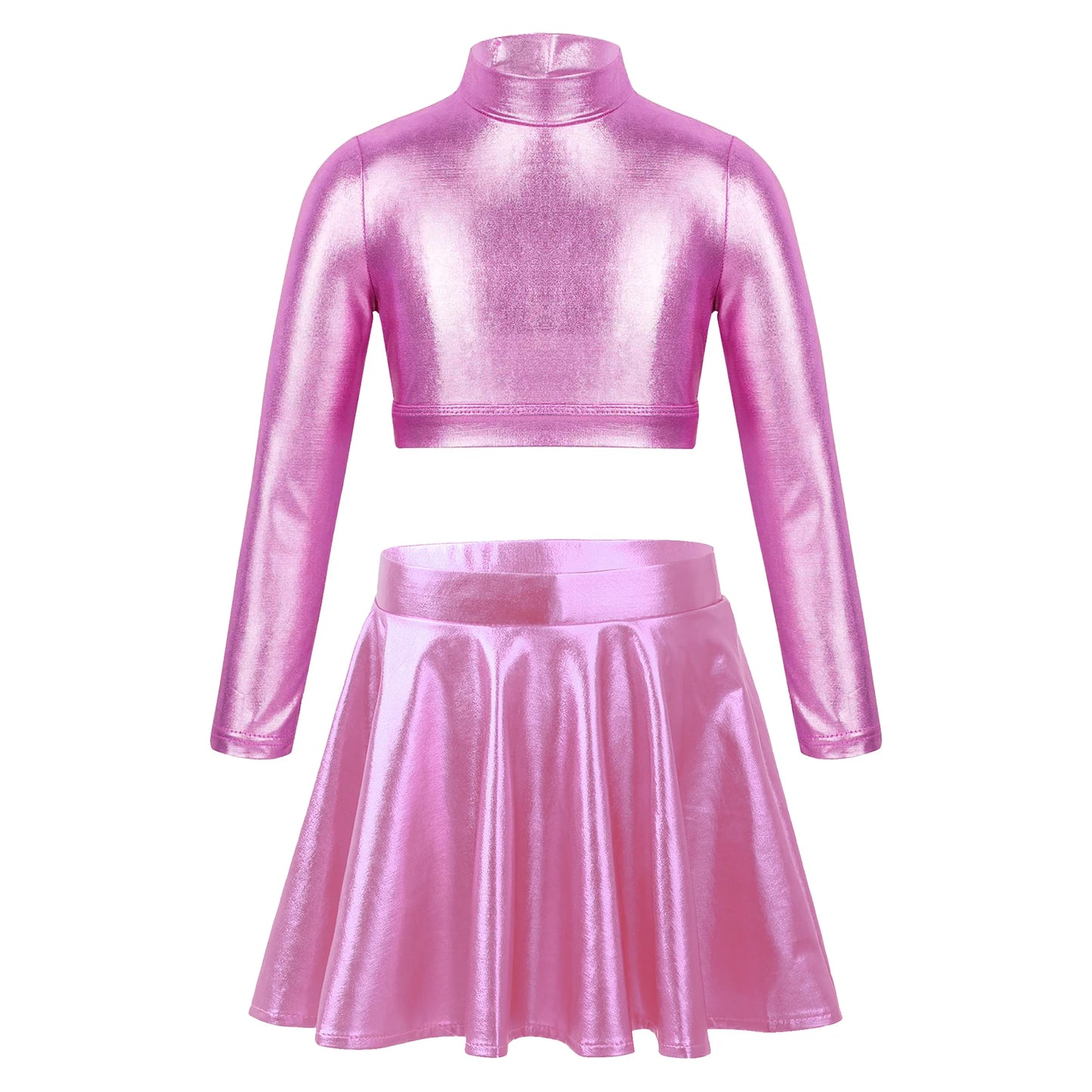 Children Clothing Girl Metallic Sleeveless Tops Flared Pleated A-Line Mini Short Skirt Kids Outfits 2pcs Clothes Set Dance Wear