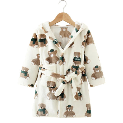 Children Clothing Home Wear Boys and Girls Bathrobes Pajamas Cartoon Flannel Hooded Children Comfortable Nightgowns Robes