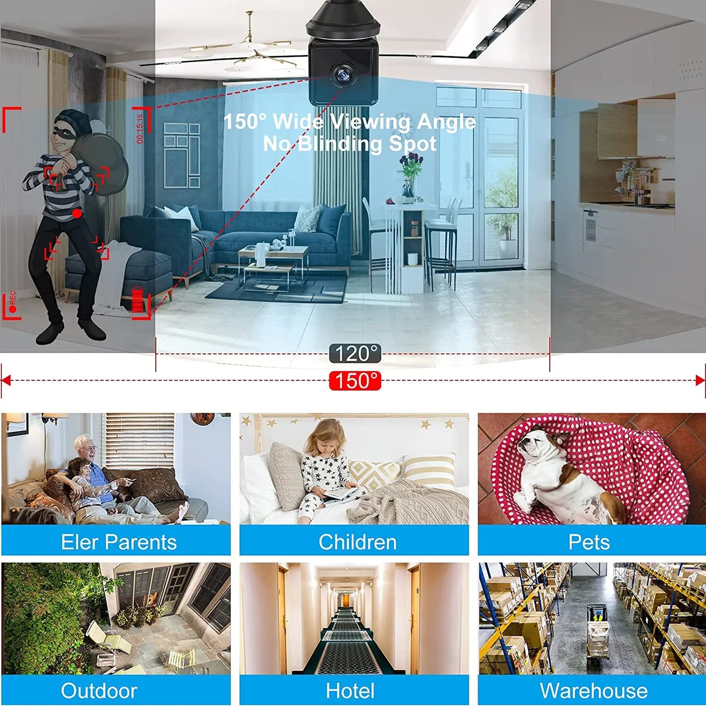 Wireless Security Cam Indoor Outdoor IP Camera with Night Vision Motion Alert 2 Way Talk Waterproof for Home Surveillance