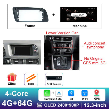 12.3 inch GPS Navigation Wireless Carplay Android 14 for Audi Q5 2009 - 2017 BT Car Multimedia Video Radio Player 4G Auto Tools
