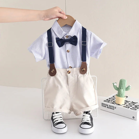Kids Boys Clothing Sets Baby Shirt + Overall Dungarees Infant Toddler Children Wear T-shirt + Shorts Outfits Suits 1-4 Years