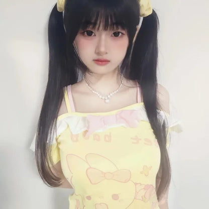 Women clothing T-shirt Y2k Cute Sweet Girls Short Sleeves Crop Top Harajuku Women Lolita Kawaii Cartoon Print  ropa de mujer