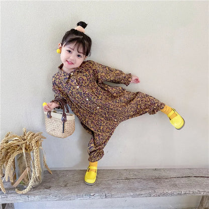 Children Clothing Jumpsuit Autumn New Boys Girls Casual Letter Tooling Denim Baby Kids Clothes Japanes & Korean Style 1-7 Y