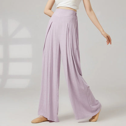 Modern Dance Pant Women Pleat Wide-Leg Trousers Long Straight Elastic Waist Casual Daily Wear Classical Stage Training Costumes