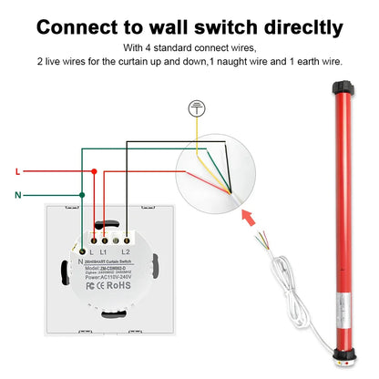Automatic Electric Roller Curtain Motor for 38mm Tube Blinds Shutter Control by Switch Suit for 100V to 240V