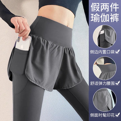 Pantalones de mujer, Pantalones de deporte de cintura alta con bolsillos, Entrenamiento matutino, Leggings de yoga, Jogging y ej
