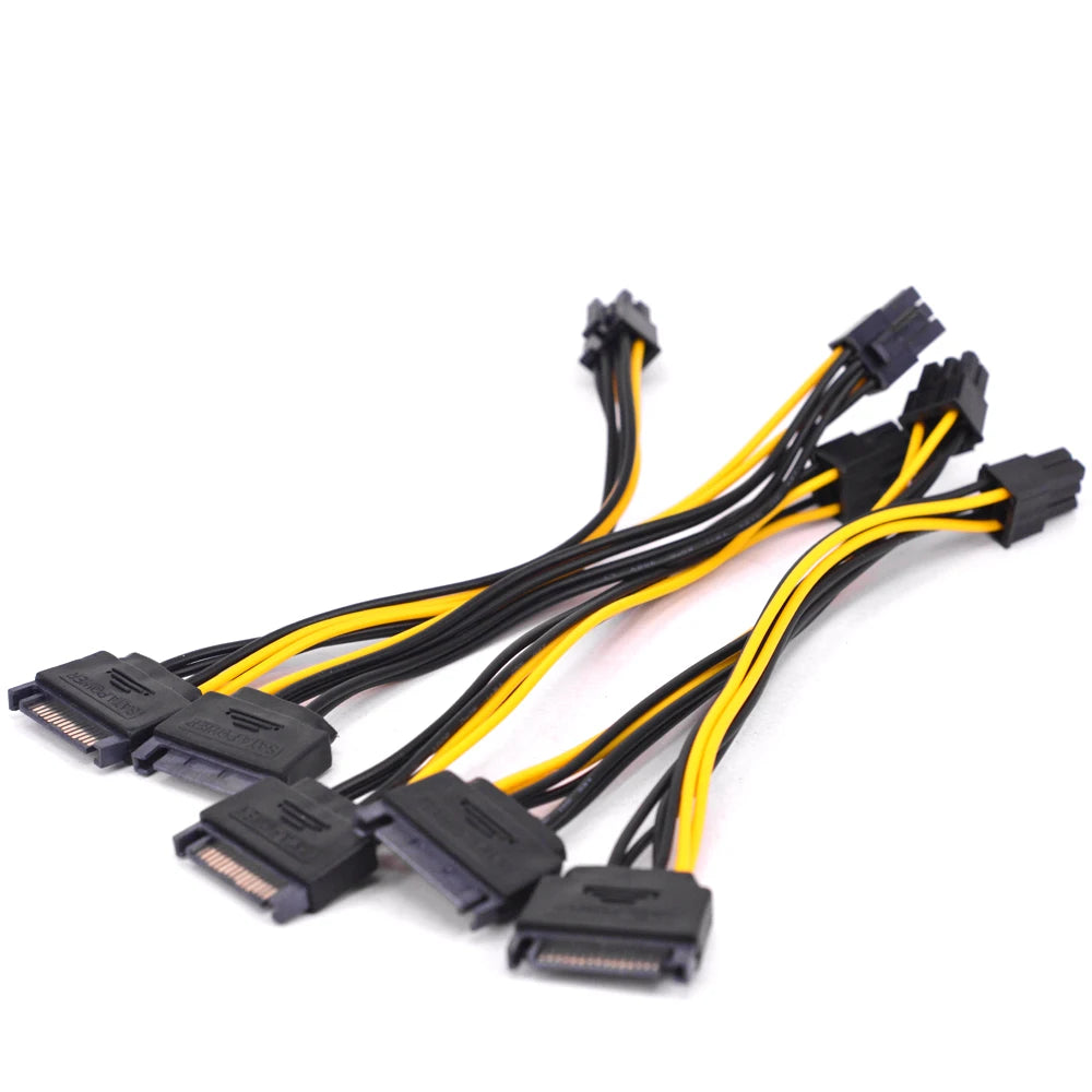 15pin Male SATA Power To 6pin Male PCI Express Adapter Cable For Video GPU Card 15 pin SATA Power Supply Cable Miner Mining