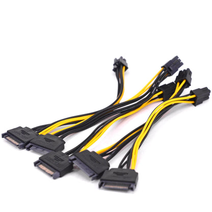 15pin Male SATA Power To 6pin Male PCI Express Adapter Cable For Video GPU Card 15 pin SATA Power Supply Cable Miner Mining