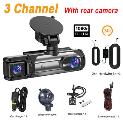 3 Cameraes Dash Cam 1080P Front and rear view camera Night Vision Parking Monit Car DVR 3way Car Video Recorder With Gift