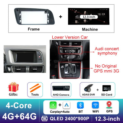 12.3 inch GPS Navigation Wireless Carplay Android 14 for Audi Q5 2009 - 2017 BT Car Multimedia Video Radio Player 4G Auto Tools