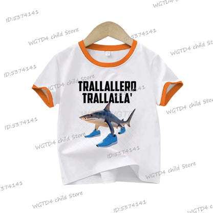 Children's Clothing Italian Brainrot Tralalero Tralala Printed T-shirt for Children Fashion Shark Lover Funny Meme Boys Clothes