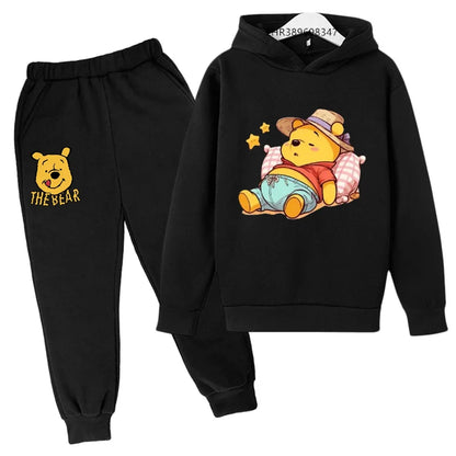 Ropa para niños Little Bear Otoño Invierno edad 3-12 niños niñas abrigo niños Sudadera con capucha + Pantalones conjunto negro