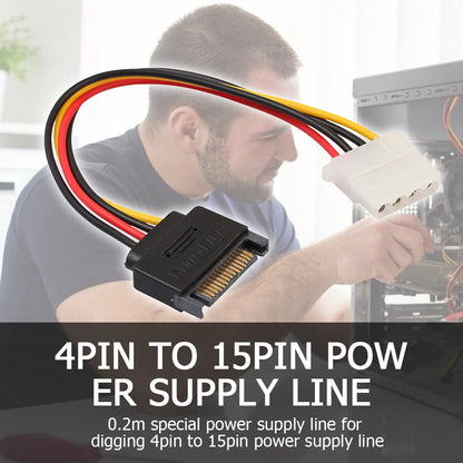 0.2m SATA 15-Pin Male to Molex 4-Pin Female Power Cable for PCe Riser BTC Mining