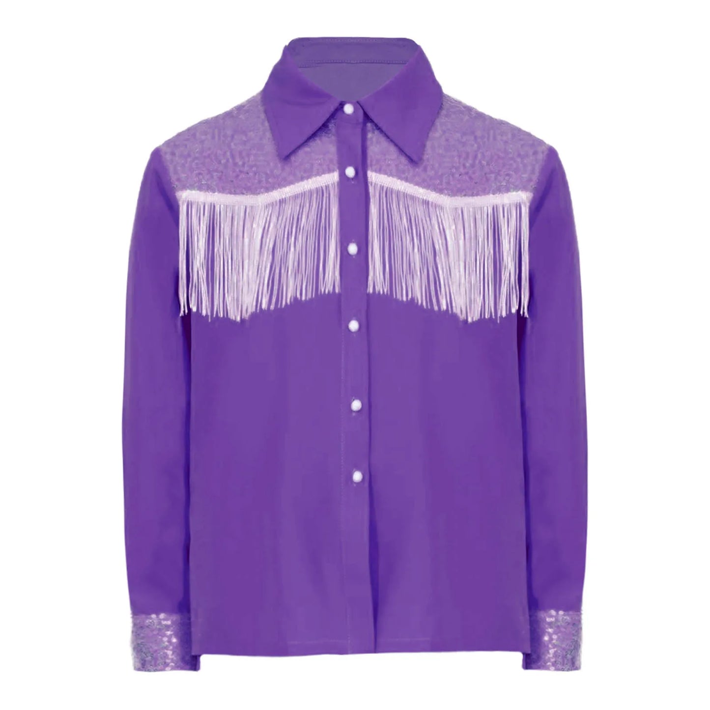 Children Clothes Kid Girls Sequins Fringe Shirt Lapel Long Sleeves Button-down Shirts Western Cowgirl Dress Up Halloween Costume