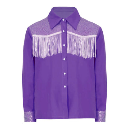 Children Clothes Kid Girls Sequins Fringe Shirt Lapel Long Sleeves Button-down Shirts Western Cowgirl Dress Up Halloween Costume