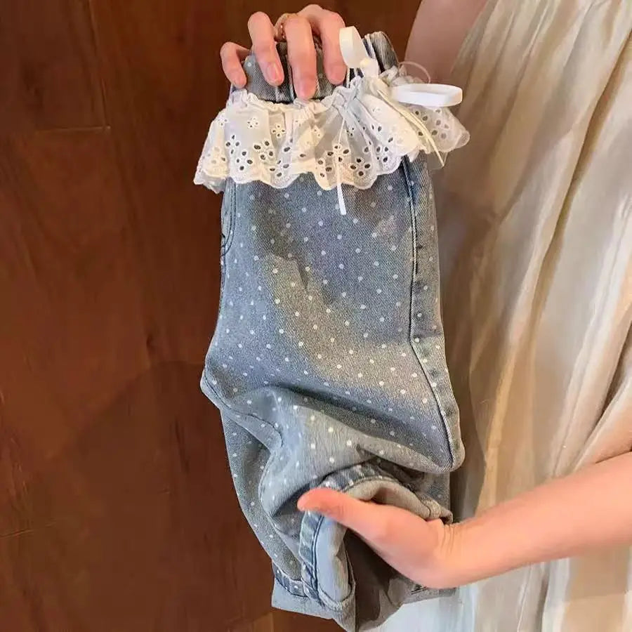Korean Children's Clothing 2025 Spring Clothing New Girls' Suit Children's Foreign Style Fashionable Denim Vest Pants