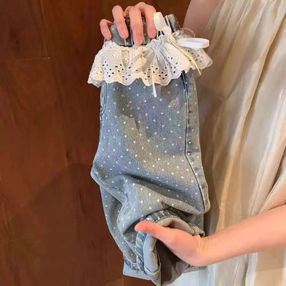 Korean Children's Clothing 2025 Spring Clothing New Girls' Suit Children's Foreign Style Fashionable Denim Vest Pants