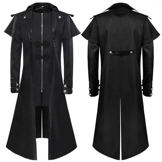 New European and American Men's Formal Attire - Medieval Retro Costume Men's Mid-Length Punk Retro Tailcoat