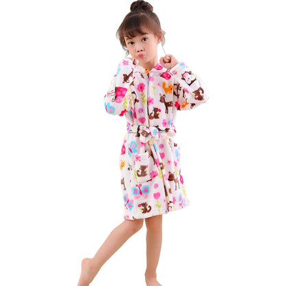 Children Clothing Home Wear Boys and Girls Bathrobes Pajamas Cartoon Flannel Hooded Children Comfortable Nightgowns Robes