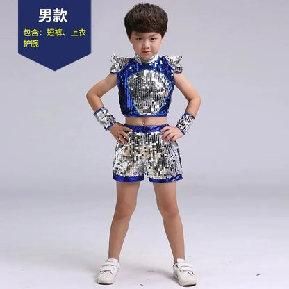 Show 2 Piece Set Children Costumes Summer Baby Girl Clothes Robe Fille Sequin Fashion Teen Boy Outfit Roupa Infantil Kids Suit