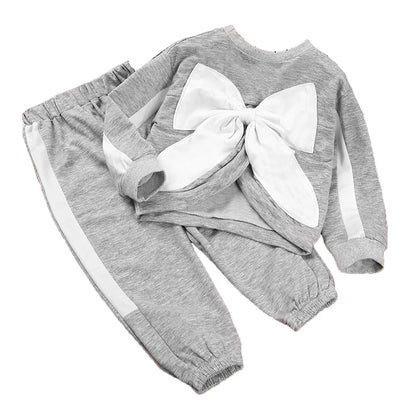 Kids Casual Clothing Sets Outfits for Girls Gray Bow Fashion Top + Sweatpants 2Pcs Baby Toddle Spring Autunmn Loose Clothing Set