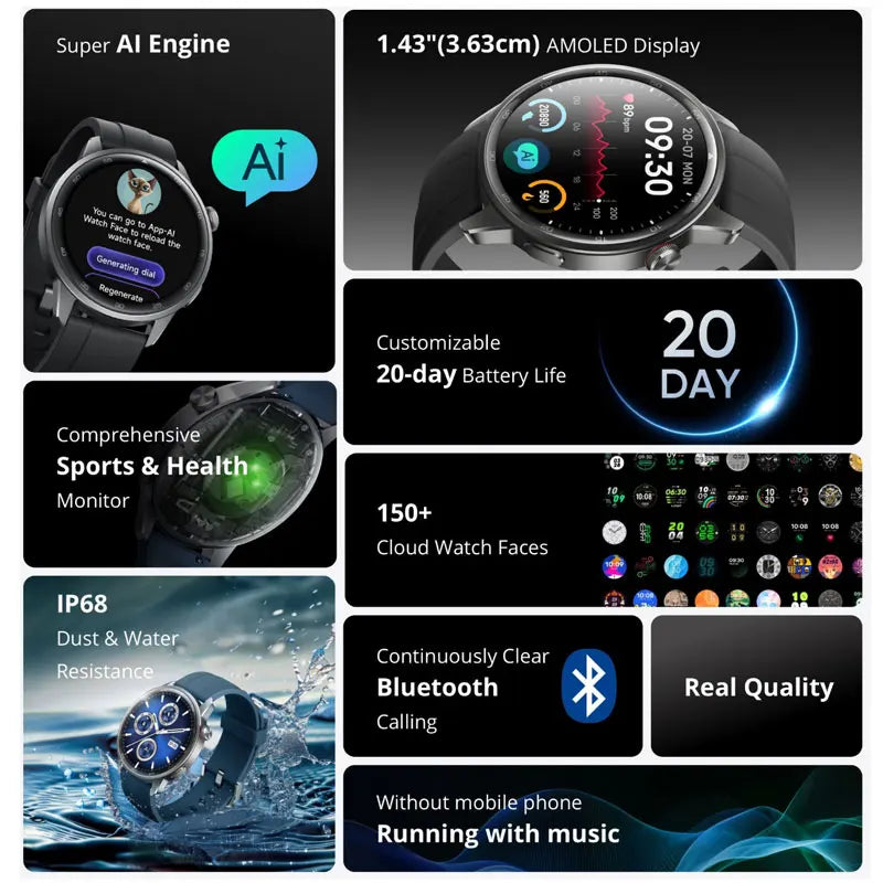 Global Version realme Watch S2 Smart Watch 1.43'' AMOLED Display 20 Days Battery Life IP68 Waterproof Spuer AI Engine Smartwatch
