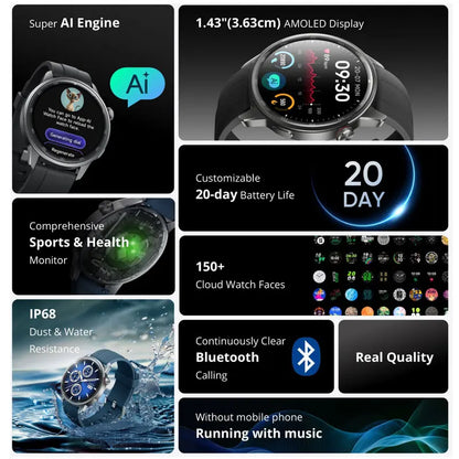 Global Version realme Watch S2 Smart Watch 1.43'' AMOLED Display 20 Days Battery Life IP68 Waterproof Spuer AI Engine Smartwatch