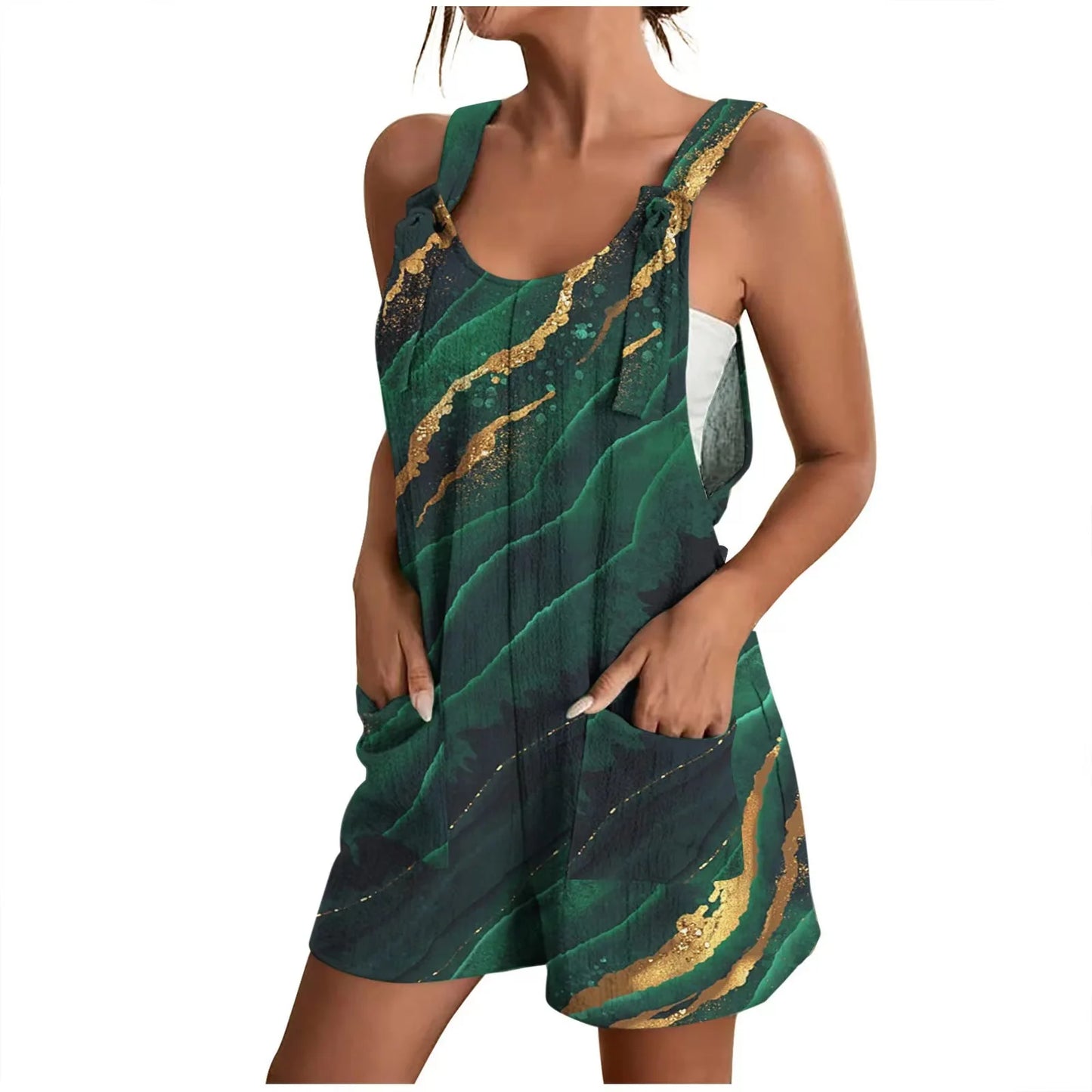 Jumpsuit Rompers for Women Summer Casual Wide Leg Jumpsuits Tie Knot Strap Shorts Romper Overalls with Pockets ropa dama