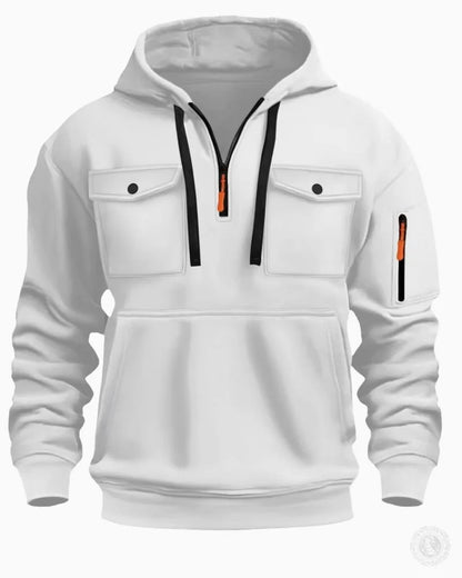 Men's Casual Sports Hoodie Spring Autumn Fashion Arm Pocket Pull Rope Hooded Long-Sleeved Top Loose Solid Color Pullover Blouse