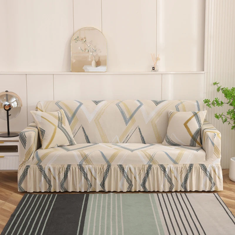 1/2/3/4 Seater Printed Sofa Skirt Cover Elastic Armchair Couch Covers for Living Room Furniture Protector