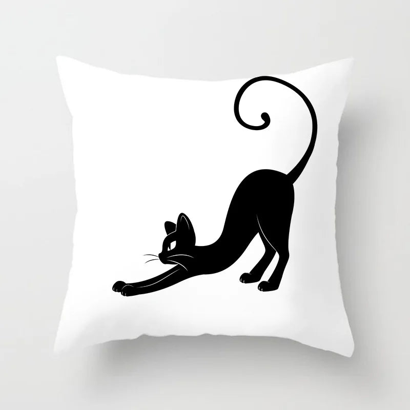 Home Decoration Black Cat Animal Print Cushion Pillowcase  Cover Sofa   Office Furnishing 45X45CM