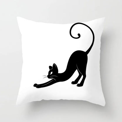 Home Decoration Black Cat Animal Print Cushion Pillowcase  Cover Sofa   Office Furnishing 45X45CM