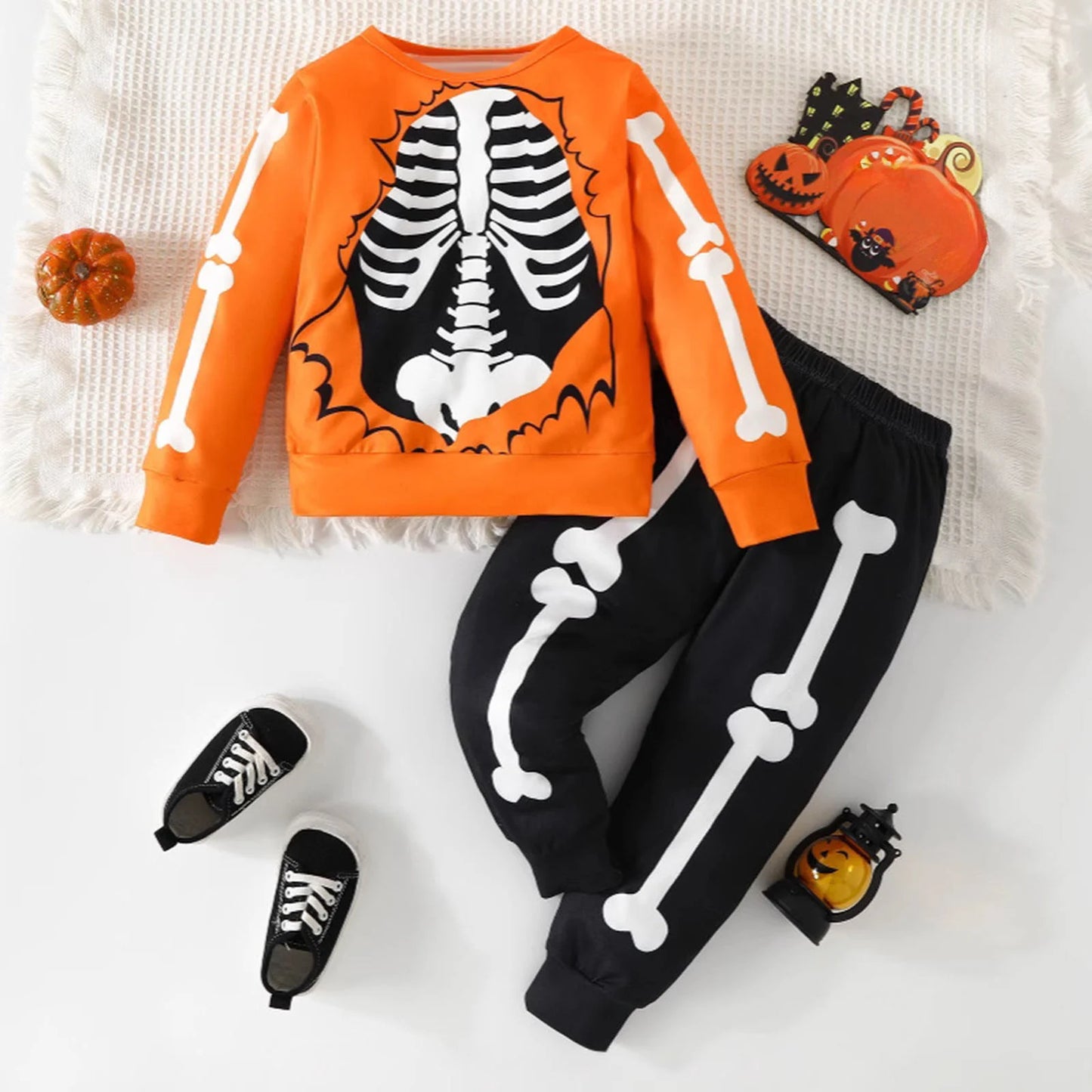 Outfit Boys Set Children Halloween Party Costume Bone Print Long Sleeve Top Pants Set Boy Baby Clothes Ropa De NiñA