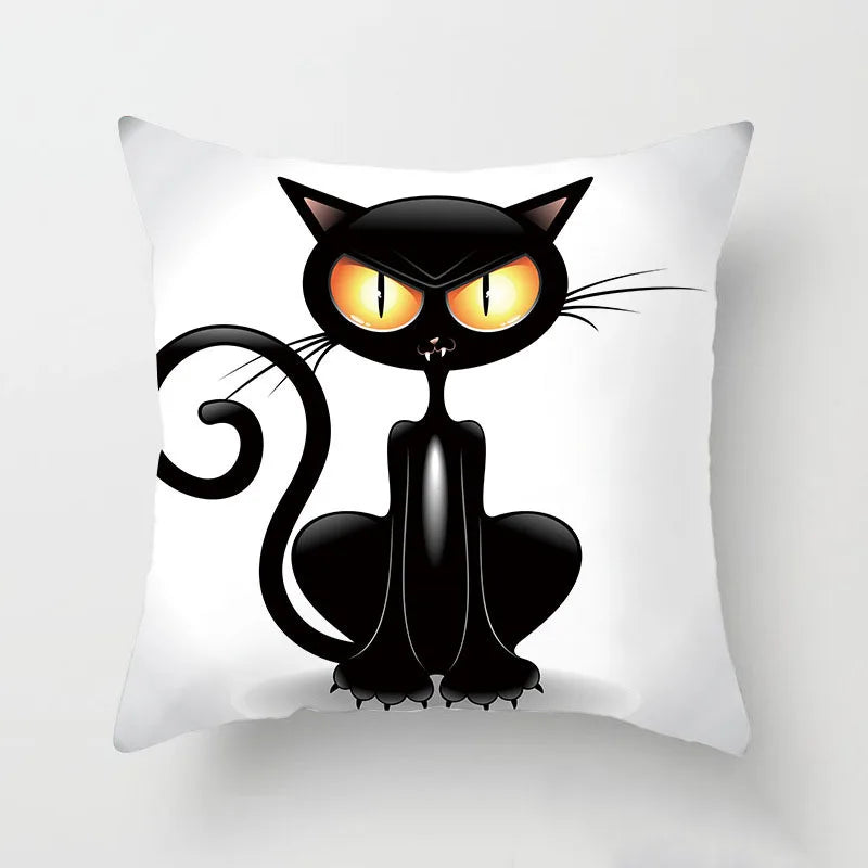 Home Decoration Black Cat Animal Print Cushion Pillowcase  Cover Sofa   Office Furnishing 45X45CM