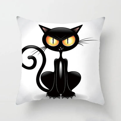 Home Decoration Black Cat Animal Print Cushion Pillowcase  Cover Sofa   Office Furnishing 45X45CM