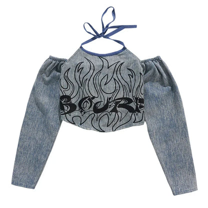 2025 Children's Costume Performance Clothes Fashion Street Style Cool Girl Hip Hop Jean Tops Clothing Hiphop Outfit Denim Dance