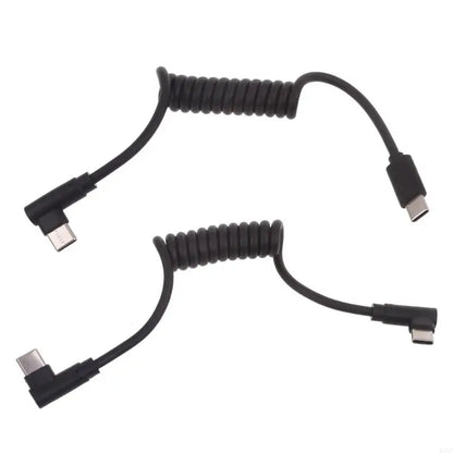 Fast Charging Type C to Type C Coiled Cable 90 Degree Right Angle Designs Cable 20-50cm Durable for Smartphones & More