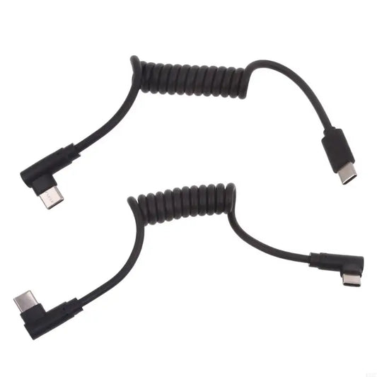 Fast Charging Type C to Type C Coiled Cable 90 Degree Right Angle Designs Cable 20-50cm Durable for Smartphones & More