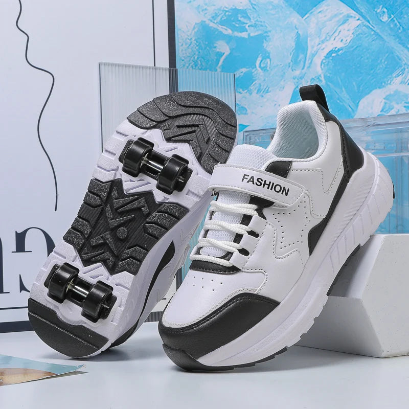Kids Roller Skate Shoes with Wheels Fashion Casual Sports Children 4-Wheels Speed Sneakers for Boys and Girls Gift Nice Footwear