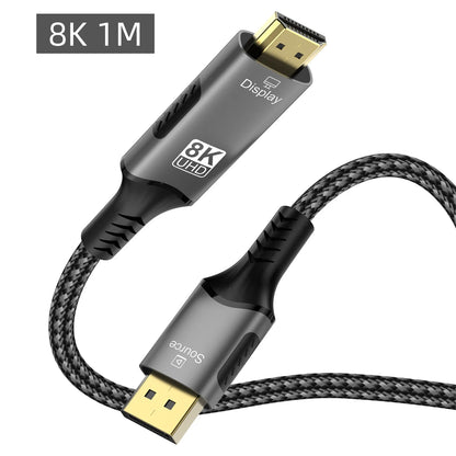 DisplayPort 1.4 to HDMI 2.1 Braided Cord 8K Cable Video Adapter [8K@60Hz,4K@120Hz] Directional DP Source to HDMI Display