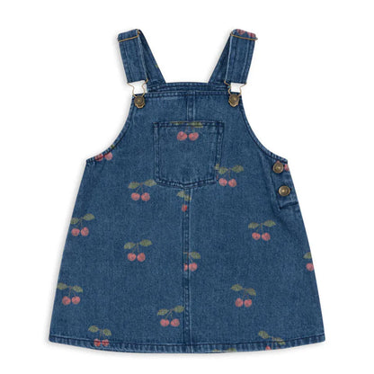 New Kids Girls Clothes  Cute Print Cherry Denim Jacket Coat Overalls Jeans Toddler Girls Denim Dress White Shirt Outfit Set