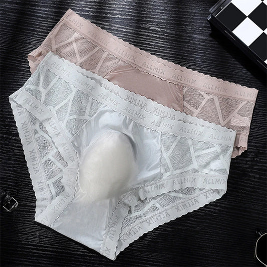 Ropa interior hombre 3D letter sissy gay calzoncillos hombres U convex sexy tоy mens sexy underwear ice silk lace thin calcinha