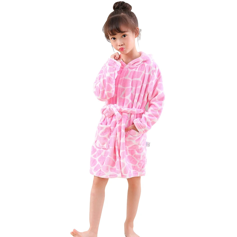 Children Clothing Home Wear Boys and Girls Bathrobes Pajamas Cartoon Flannel Hooded Children Comfortable Nightgowns Robes