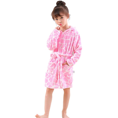 Children Clothing Home Wear Boys and Girls Bathrobes Pajamas Cartoon Flannel Hooded Children Comfortable Nightgowns Robes
