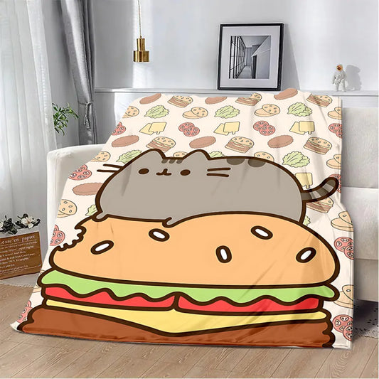 Cartoon Printed Blanket Picnic Blankets Cute Pusheens Cats Warm Blanket Soft and Comfortable Blanket Home Travel Birthday Gift