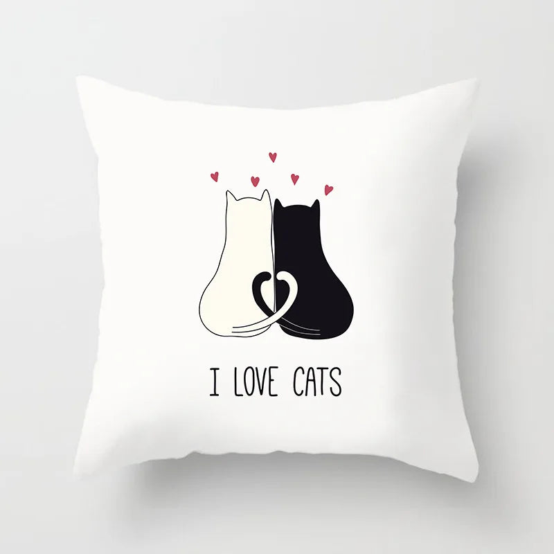 Home Decoration Black Cat Animal Print Cushion Pillowcase  Cover Sofa   Office Furnishing 45X45CM