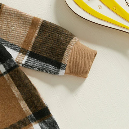 Children Clothing Kids Boys Plaid Print Long Sleeve Turn-down Collar Pocket Shirts Sets Pants Outfits 0-5Y