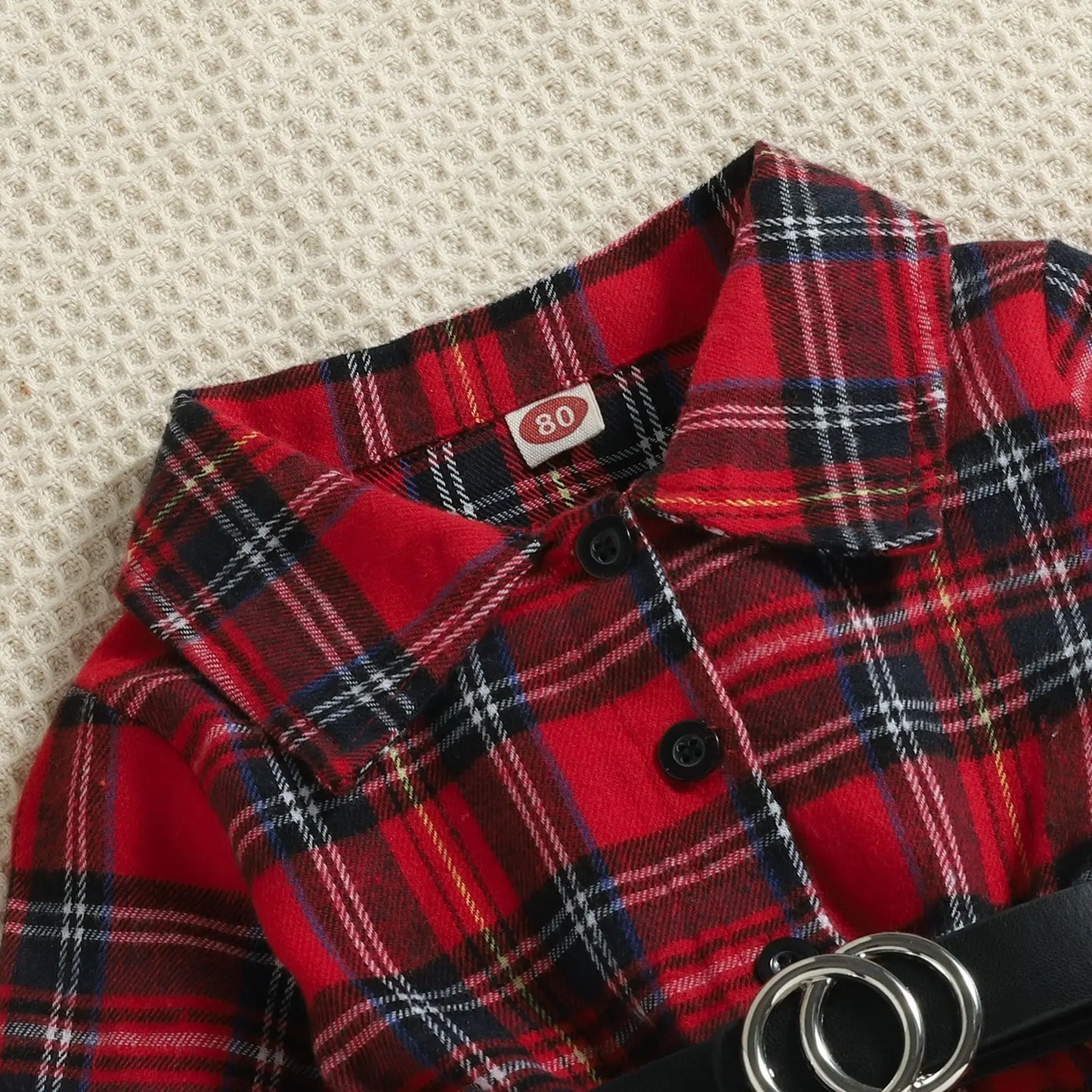 Kids Dresses For Girls Turn Down Collar Belted Red Plaid Shirts Dress Children Clothing Christmas Dresses For Girls