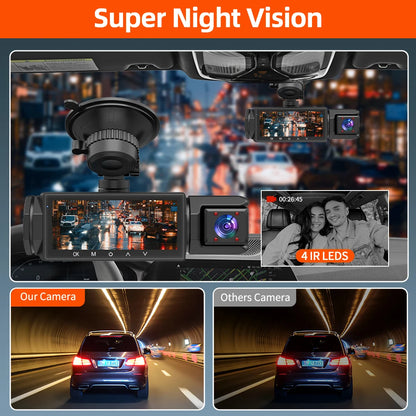 3 Cameraes Dash Cam 1080P Front and rear view camera Night Vision Parking Monit Car DVR 3way Car Video Recorder With Gift